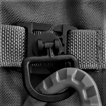Rotating D-ring clip with molle webbing compatibility
