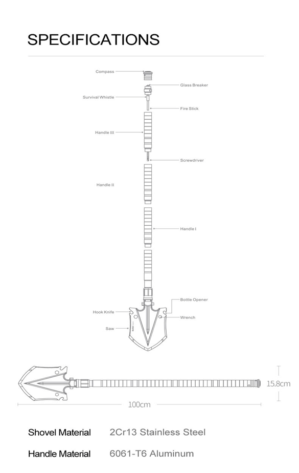 Molle Shop Australia Nextool FRIGATE 14-in-1 Folding Shovel KT5524 Nextool FRIGATE 14-in-1 Folding Shovel KT5524