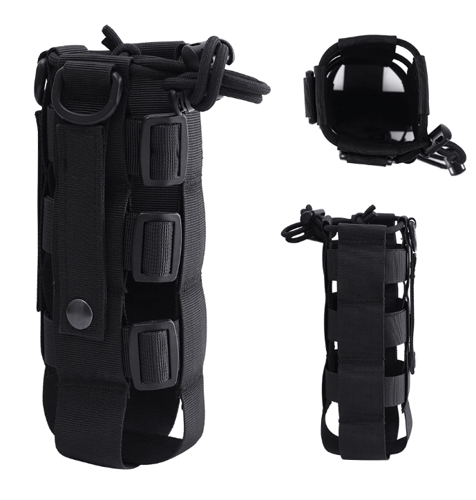 Tactical water bottle holder showing molle compatibility