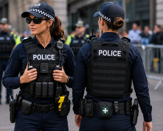 Police women wearing vest front and back image