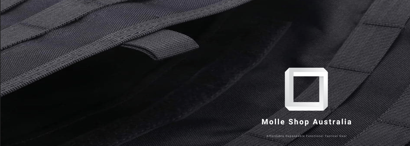 Close-up of black fabric with a brand logo in the corner